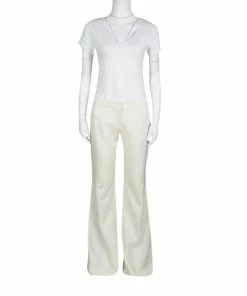 Promo 🔥 Stella McCartney Cream Wool Mohair Wide Leg Alberta Trousers S For 👩 Women 🌟 -Stella McCartney Shop luxury women stella mccartney new clothes p133836 002