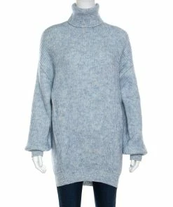 Promo ✔️ Stella McCartney Mottled Blue Wool And Mohair Blend Rib Knit Turtleneck Sweater L For 👩 Women ⭐