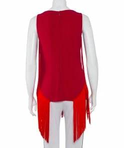 Coupon 😉 Stella McCartney Red Crepe Sleeveless Fringed Top S For 👩 Women 😍 -Stella McCartney Shop luxury women stella mccartney new clothes p455129 004