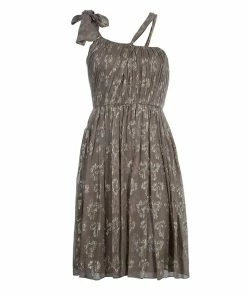 New 😉 Stella McCartney Brown Lurex Infused Crinkled Silk Cocktail 👗 Dress S For 👩 Women 💯