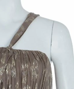 New 😉 Stella McCartney Brown Lurex Infused Crinkled Silk Cocktail 👗 Dress S For 👩 Women 💯 -Stella McCartney Shop luxury women stella mccartney new clothes p56757 004