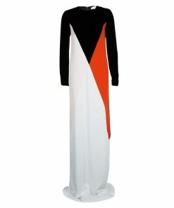 Discount ❤️ Stella McCartney Colorblock Velvet And Crepe Long Sleeve Maxi 👗 Dress S For 👩 Women 👏