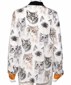 Buy 🎉 Stella McCartney Multicolored Cat Print Silk Wilson 👚 Shirt M For 👩 Women 👏 -Stella McCartney Shop luxury women stella mccartney new clothes p584657 009