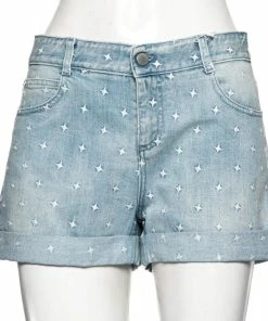 New 🔥 Stella McCartney Light Blue Denim Star Embroidered Shorts L For 👩 Women 👍