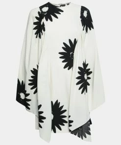 Buy ✨ Stella McCartney Cream Floral Print Crepe Cape Styled 👗 Dress M For 👩 Women 🧨
