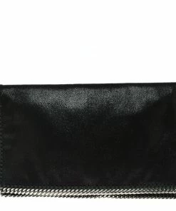 Best Pirce 🤩 Stella McCartney Black Faux Leather Falabella Fold Over Clutch For 👩 Women 👏