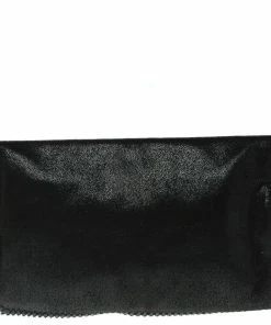 Best Pirce 🤩 Stella McCartney Black Faux Leather Falabella Fold Over Clutch For 👩 Women 👏 -Stella McCartney Shop luxury women stella mccartney new handbags p100940 0004