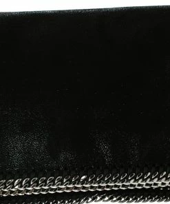 Best Pirce 🤩 Stella McCartney Black Faux Leather Falabella Fold Over Clutch For 👩 Women 👏 -Stella McCartney Shop luxury women stella mccartney new handbags p100940 0005