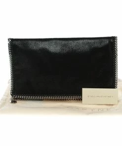 Best Pirce 🤩 Stella McCartney Black Faux Leather Falabella Fold Over Clutch For 👩 Women 👏 -Stella McCartney Shop luxury women stella mccartney new handbags p100940 0009