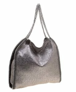 Discount ❤️ Stella McCartney Metallic Silver Boucle Fabric Small Falabella Tote For 👩 Women 🤩 -Stella McCartney Shop luxury women stella mccartney new handbags p114979 003