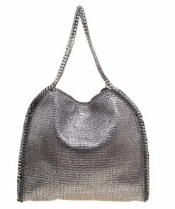 Discount ❤️ Stella McCartney Metallic Silver Boucle Fabric Small Falabella Tote For 👩 Women 🤩 -Stella McCartney Shop luxury women stella mccartney new handbags p114979 004
