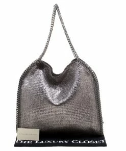 Discount ❤️ Stella McCartney Metallic Silver Boucle Fabric Small Falabella Tote For 👩 Women 🤩 -Stella McCartney Shop luxury women stella mccartney new handbags p114979 009