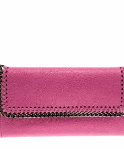 Cheap 🔥 Stella McCartney Pink Faux Suede Falabella Flap Wallet For 👩 Women 😀