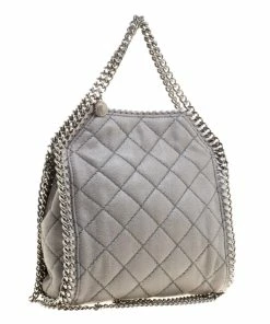 Cheapest ✔️ Stella McCartney Light Grey Quilted Faux Suede Mini Falabella Tote For 👩 Women 😍 -Stella McCartney Shop luxury women stella mccartney new handbags p132952 004