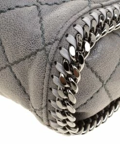 Cheapest ✔️ Stella McCartney Light Grey Quilted Faux Suede Mini Falabella Tote For 👩 Women 😍 -Stella McCartney Shop luxury women stella mccartney new handbags p132952 011