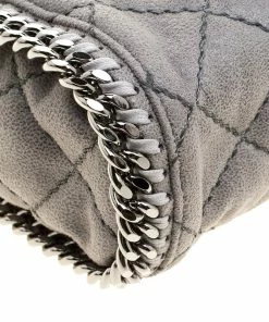 Cheapest ✔️ Stella McCartney Light Grey Quilted Faux Suede Mini Falabella Tote For 👩 Women 😍 -Stella McCartney Shop luxury women stella mccartney new handbags p132952 012