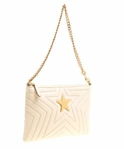 Promo ❤️ Stella McCartney Beige Faux Leather Stella Star Clutch For 👩 Women 🤩 -Stella McCartney Shop luxury women stella mccartney new handbags p158030 0003