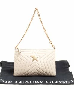 Promo ❤️ Stella McCartney Beige Faux Leather Stella Star Clutch For 👩 Women 🤩 -Stella McCartney Shop luxury women stella mccartney new handbags p158030 0009