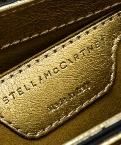 Best Sale 🧨 Stella McCartney Metallic Gold Wicker Faux Leather Medium Falabella Box Shoulder Bag For 👩 Women 😉 -Stella McCartney Shop luxury women stella mccartney new handbags p168006 002