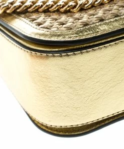Best Sale 🧨 Stella McCartney Metallic Gold Wicker Faux Leather Medium Falabella Box Shoulder Bag For 👩 Women 😉 -Stella McCartney Shop luxury women stella mccartney new handbags p168006 005