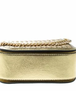 Best Sale 🧨 Stella McCartney Metallic Gold Wicker Faux Leather Medium Falabella Box Shoulder Bag For 👩 Women 😉 -Stella McCartney Shop luxury women stella mccartney new handbags p168006 006