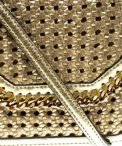 Best Sale 🧨 Stella McCartney Metallic Gold Wicker Faux Leather Medium Falabella Box Shoulder Bag For 👩 Women 😉 -Stella McCartney Shop luxury women stella mccartney new handbags p168006 009