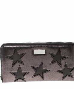 New 🧨 Stella McCartney Metallic Black Faux Leather Stars Zip Around Wallet For 👩 Women 🔔