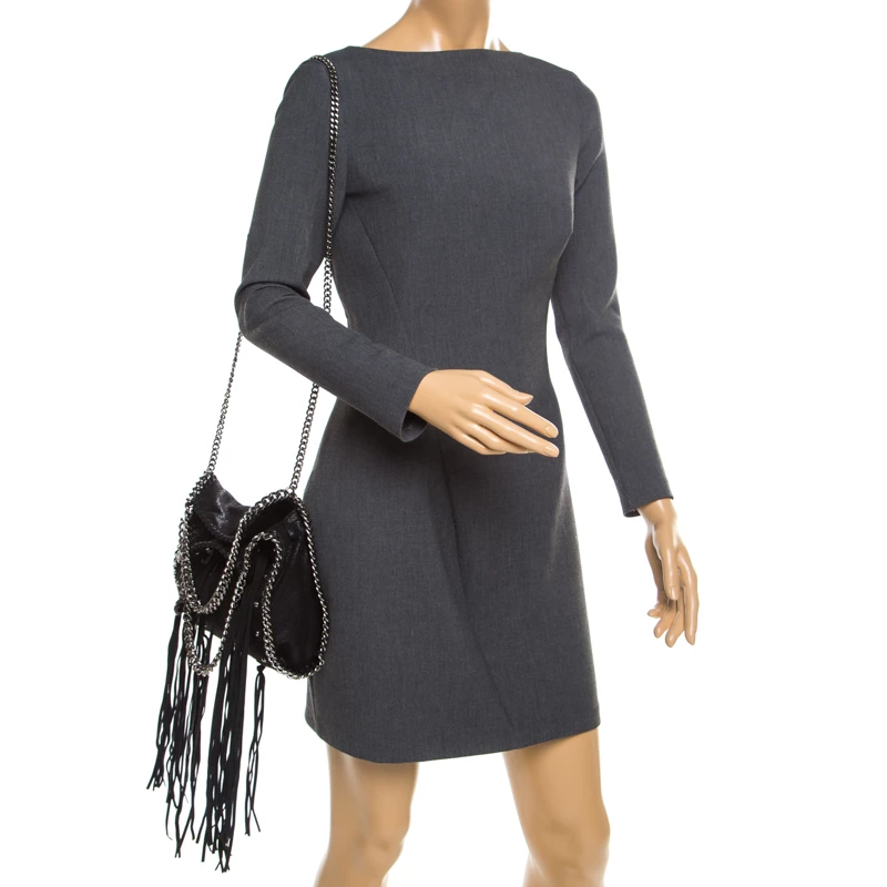 Brand new 🌟 Stella McCartney Black Faux Leather Mini Falabella Conchos Fringe Tote For 👩 Women 😀 4 Brand new 🌟 Stella McCartney Black Faux Leather Mini Falabella Conchos Fringe Tote For 👩 Women 😀 - Image 2