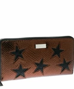 Budget 🔔 Stella McCartney Metallic Brown Faux Leather Stars Zip Around Wallet For 👩 Women ⭐ -Stella McCartney Shop luxury women stella mccartney new handbags p176433 007