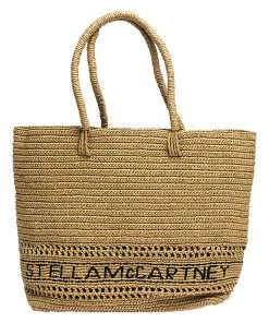 Best Sale 😀 Stella McCartney Beige Raffia Logo Tote For 👩 Women 🎁
