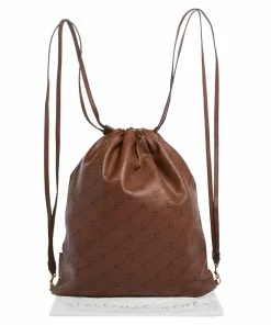 New 🎁 Stella McCartney Camel Logo Perforated Faux Leather Drawstring 🎒 Backpack For 👩 Women ✨ -Stella McCartney Shop luxury women stella mccartney new handbags p320191 002