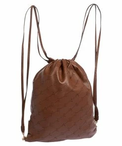 New 🎁 Stella McCartney Camel Logo Perforated Faux Leather Drawstring 🎒 Backpack For 👩 Women ✨ -Stella McCartney Shop luxury women stella mccartney new handbags p320191 003