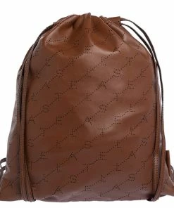 New 🎁 Stella McCartney Camel Logo Perforated Faux Leather Drawstring 🎒 Backpack For 👩 Women ✨ -Stella McCartney Shop luxury women stella mccartney new handbags p320191 004