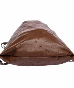 New 🎁 Stella McCartney Camel Logo Perforated Faux Leather Drawstring 🎒 Backpack For 👩 Women ✨ -Stella McCartney Shop luxury women stella mccartney new handbags p320191 011