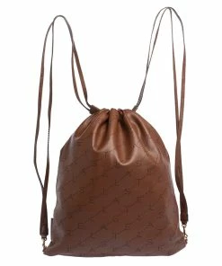 New 🎁 Stella McCartney Camel Logo Perforated Faux Leather Drawstring 🎒 Backpack For 👩 Women ✨