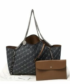 Cheap ⭐ Stella McCartney Blue/Brown Monogram Fabric Falabella Reversible Tote For 👩 Women 🤩 -Stella McCartney Shop luxury women stella mccartney new handbags p335360 001
