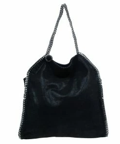 Outlet 😍 Stella McCartney Black Faux Leather Falabella Tote Bag For 👩 Women 🎉