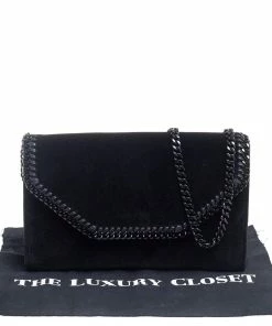Buy 🥰 Stella McCartney Black Velvet Falabella Flap Shoulder Bag For 👩 Women 🎁 -Stella McCartney Shop luxury women stella mccartney new handbags p561595 004