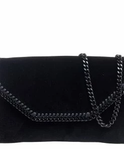 Buy 🥰 Stella McCartney Black Velvet Falabella Flap Shoulder Bag For 👩 Women 🎁