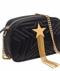 Hot Sale 😍 Stella McCartney Black Quilted Satin Stella Star Crossbody Bag For 👩 Women 🧨 -Stella McCartney Shop luxury women stella mccartney new handbags p561599 007