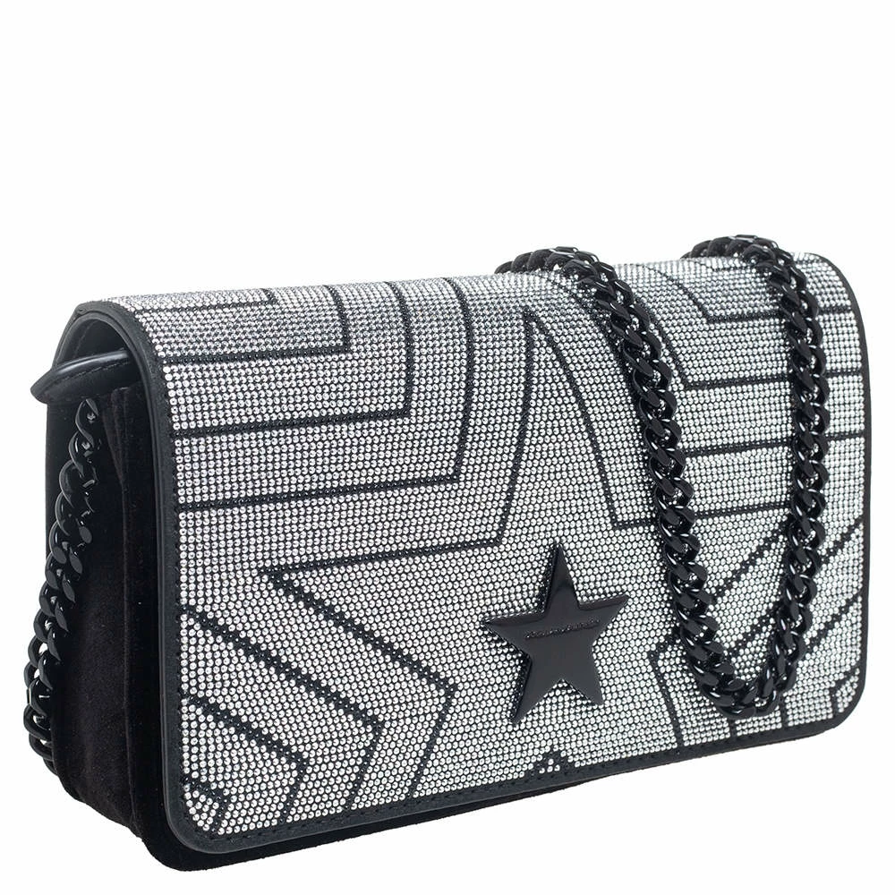 Best Sale 🛒 Stella McCartney Black Quilted Velvet Studded Stella Star Crossbody Bag For 👩 Women ⭐ 5 Best Sale 🛒 Stella McCartney Black Quilted Velvet Studded Stella Star Crossbody Bag For 👩 Women ⭐ - Image 3
