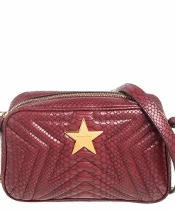 Buy 👏 Stella McCartney Burgundy Python Embossed Faux Leather Star Crossbody Bag For 👩 Women 👍