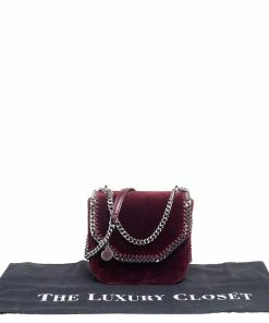 Deals 🧨 Stella McCartney Burgundy Velvet Falabella Box Shoulder Bag For 👩 Women 🔔 -Stella McCartney Shop luxury women stella mccartney new handbags p561621 005