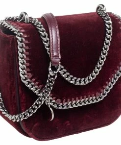 Deals 🧨 Stella McCartney Burgundy Velvet Falabella Box Shoulder Bag For 👩 Women 🔔 -Stella McCartney Shop luxury women stella mccartney new handbags p561621 008
