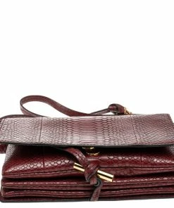Best Pirce 🌟 Stella McCartney Burgundy Python Faux Leather Clutch For 👩 Women 🥰 -Stella McCartney Shop luxury women stella mccartney new handbags p561633 001