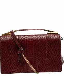 Best Pirce 🌟 Stella McCartney Burgundy Python Faux Leather Clutch For 👩 Women 🥰