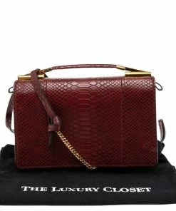 Best Pirce 🌟 Stella McCartney Burgundy Python Faux Leather Clutch For 👩 Women 🥰 -Stella McCartney Shop luxury women stella mccartney new handbags p561633 008