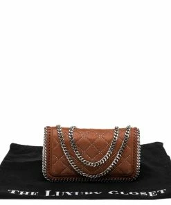 Best Sale 👍 Stella McCartney Brown Quilted Faux Suede Studded Falabella Flap Shoulder Bag For 👩 Women 😀 -Stella McCartney Shop luxury women stella mccartney new handbags p561684 002