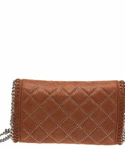 Best Sale 👍 Stella McCartney Brown Quilted Faux Suede Studded Falabella Flap Shoulder Bag For 👩 Women 😀 -Stella McCartney Shop luxury women stella mccartney new handbags p561684 003