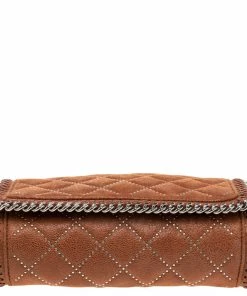 Best Sale 👍 Stella McCartney Brown Quilted Faux Suede Studded Falabella Flap Shoulder Bag For 👩 Women 😀 -Stella McCartney Shop luxury women stella mccartney new handbags p561684 004